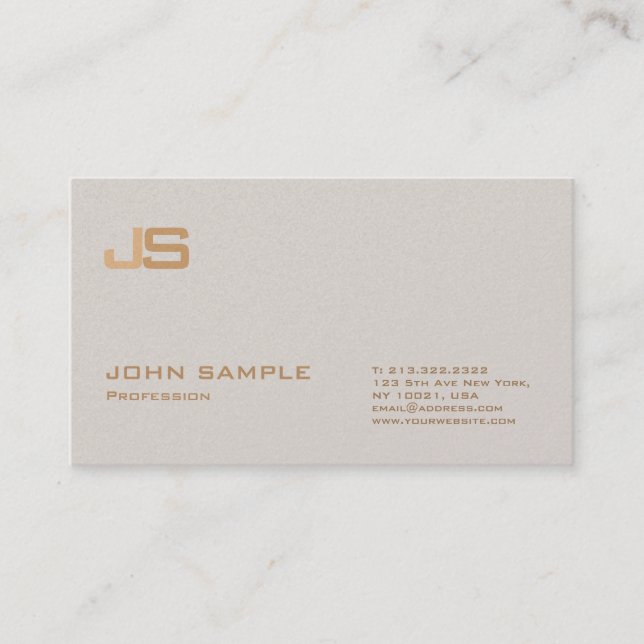 Trendy Monogram Professional Premium Pearl Finish Business Card (Front)