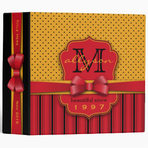 Trendy Monogram Retro Yellow Polka Dot Red Stripes Binder