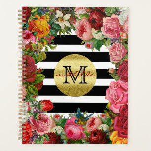 Trendy Monogram Stripes Rose Fleurs Parties scinti