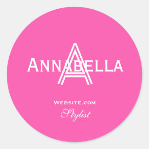 Trendy Monogram Stylist Website Girly Cool Chic  Classic Round Sticker