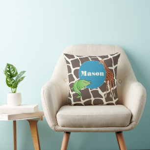 Trendy Monogram Stylized Giraffe Pattern Pillow