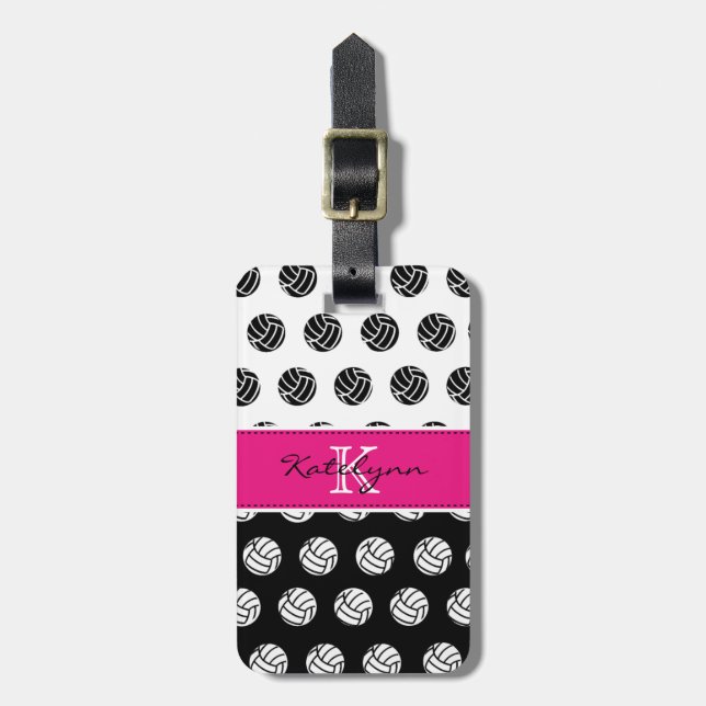 Trendy Monogram Volleyball Luggage Tag (Front Vertical)