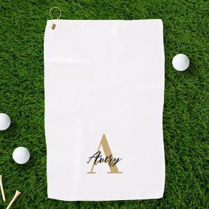 Trendy Monogram with Script Name Overlay Golf Towel