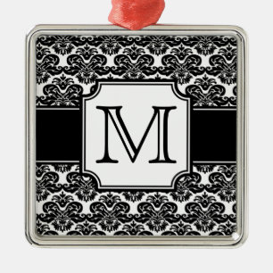 Trendy Monogrammed Damask Ornament