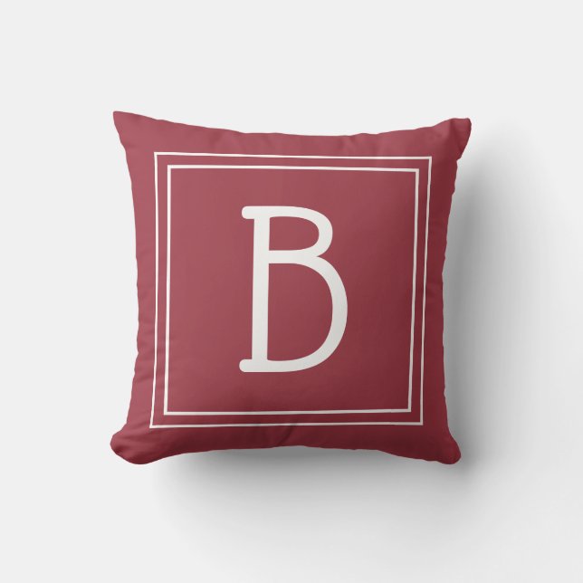 Trendy Monogrammed Letter Initial Crimson Red Throw Pillow (Front)