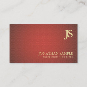 Trendy Monogrammed Red Gold Damask Plain Luxury Business Card