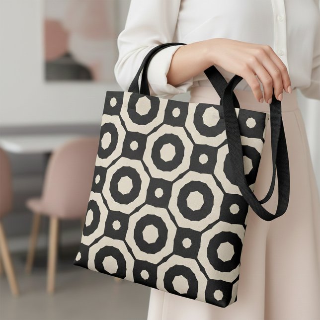 Trendy Mosaic Black & Beige Geometric Pattern Tote Bag (Creator Uploaded)