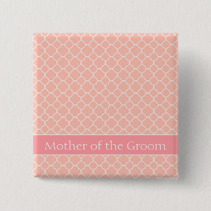 Trendy Mother of the Groom Pink and White 2 Inch Square Button