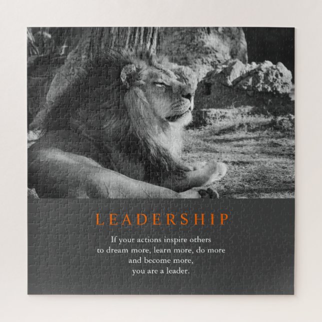 Trendy Motivational Leadership Lion Black & White Jigsaw Puzzle (Vertical)