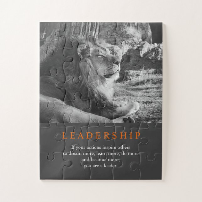 Trendy Motivational Leadership Lion Black & White Jigsaw Puzzle (Vertical)