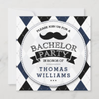 Trendy Moustache Bachelor Party Invitations