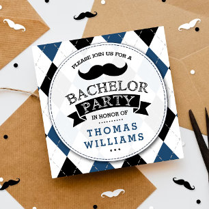 Trendy Moustache Bachelor Party Invitations