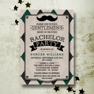 Trendy Moustache Bachelor Party Invitations