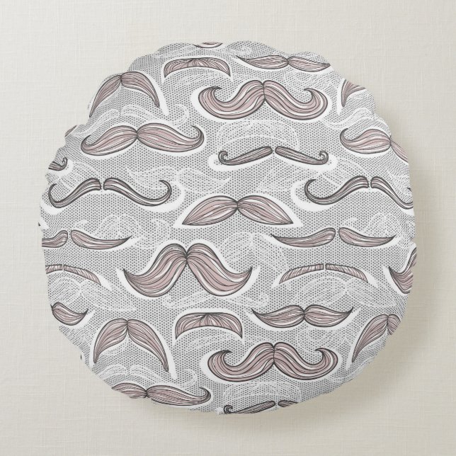 Trendy Moustache Pattern Round Pillow (Front)