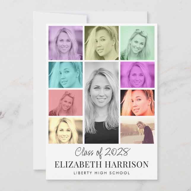 Trendy Multi-Colour Photo Collage Graduation Party Invitation (Front)
