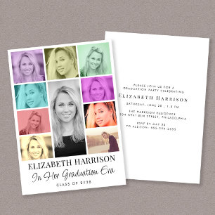 Trendy Multi-Colour Photo Collage Graduation Party Invitation