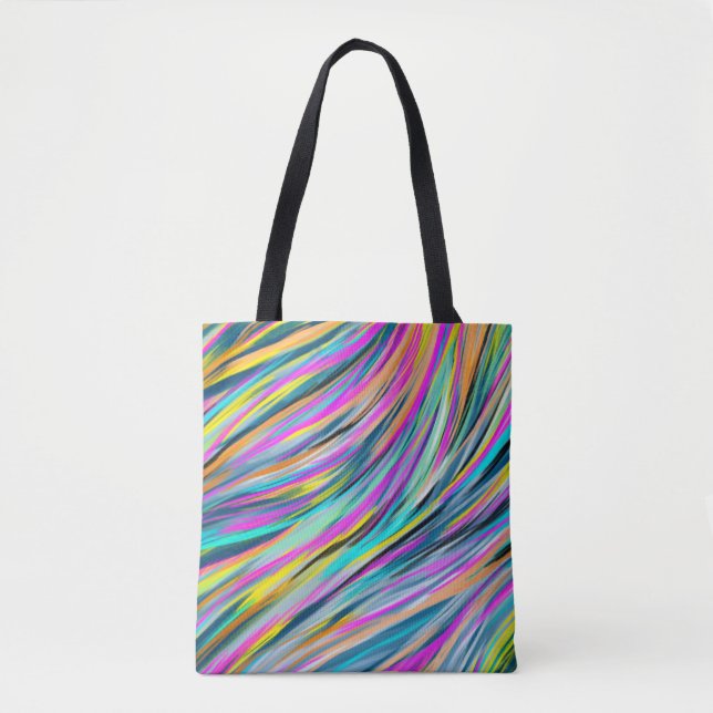 Trendy Multicolor Neon Psychedelic Abstract Design Tote Bag (Front)