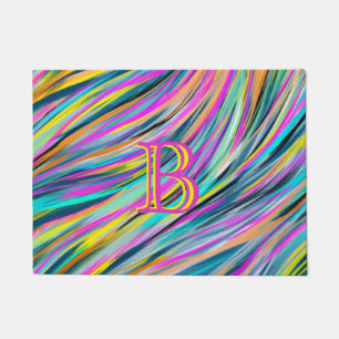 Trendy Multicolor Neon Psychedelic Monogram Doormat