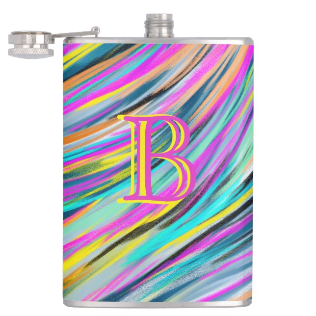 Trendy Multicolor Neon Psychedelic Monogram Hip Flask (Opened)
