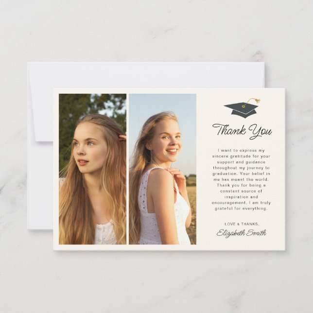 Trendy multiple photo graduation thank you card (Front)