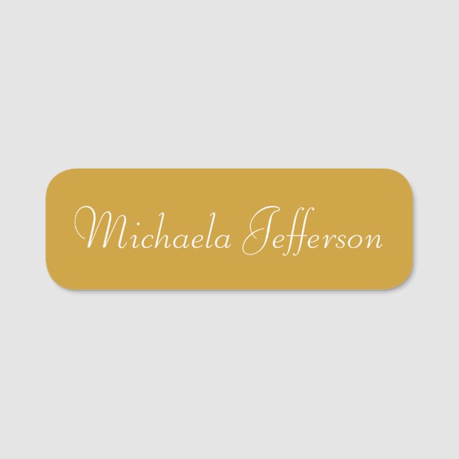 Trendy Mustard Yellow Handwritten Script Name Tag (Front)