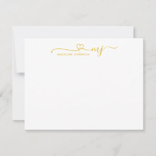 Trendy Mustard Yellow Heart Script Name Monogram Card