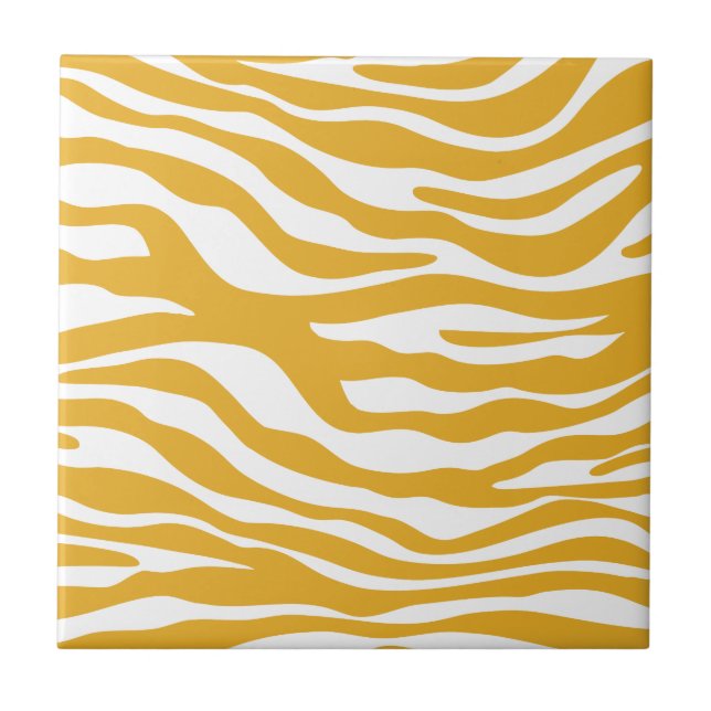 Trendy Mustard Yellow Zebra Print Pattern Tile (Front)