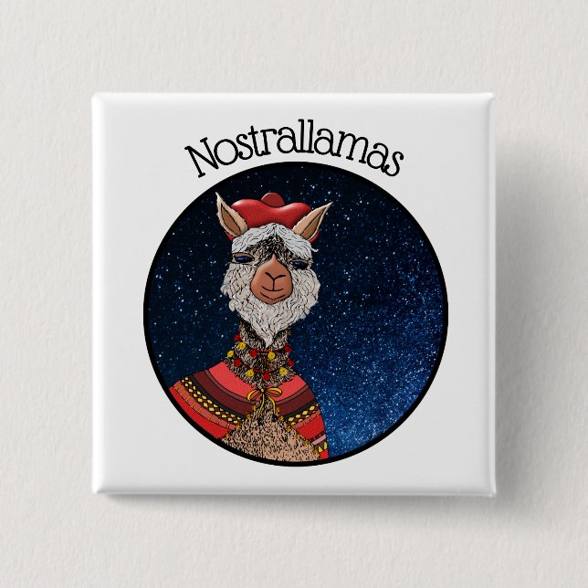 Trendy Mystical Nostradamus Llama Pun Halloween 2 Inch Square Button (Front)