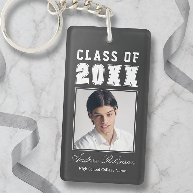 Trendy Name Class Of Charcoal Grey Graduate Photo Keychain (Creator Uploaded)
