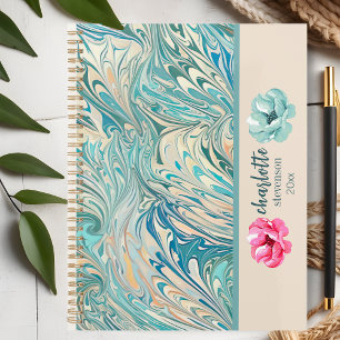 Trendy Name Personalized Teal Marble Geode Day Planner