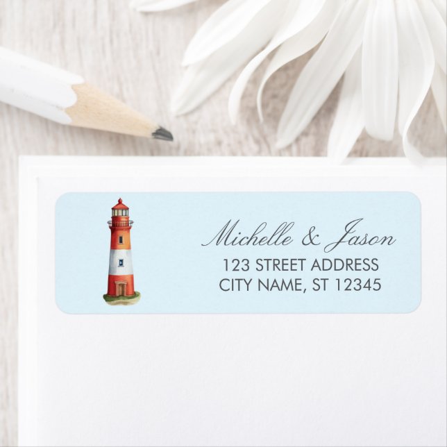 Trendy Nautical Lighthouse Wedding Return Address  (Insitu)