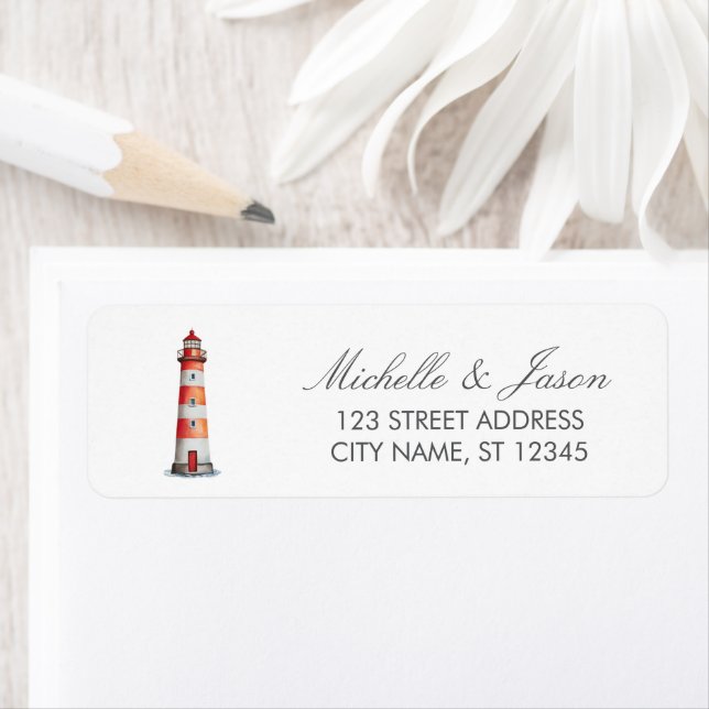 Trendy Nautical Lighthouse Wedding Return Address  (Insitu)