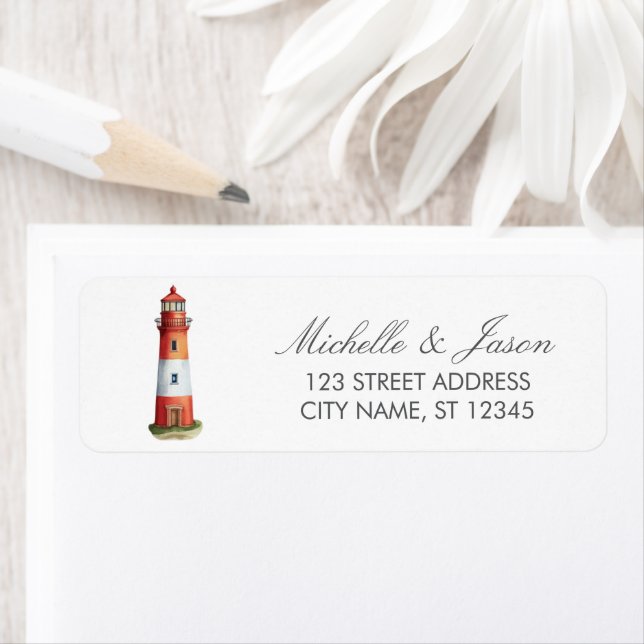 Trendy Nautical Lighthouse Wedding Return Address  (En situation)