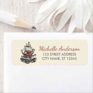 Trendy Nautical Octopus Ship Return Address       