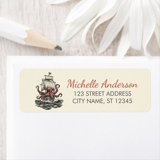 Trendy Nautical Octopus Ship Return Address        (Insitu)
