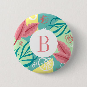 Trendy Nautical Seashells Seaweed    Monogram 2 Inch Round Button