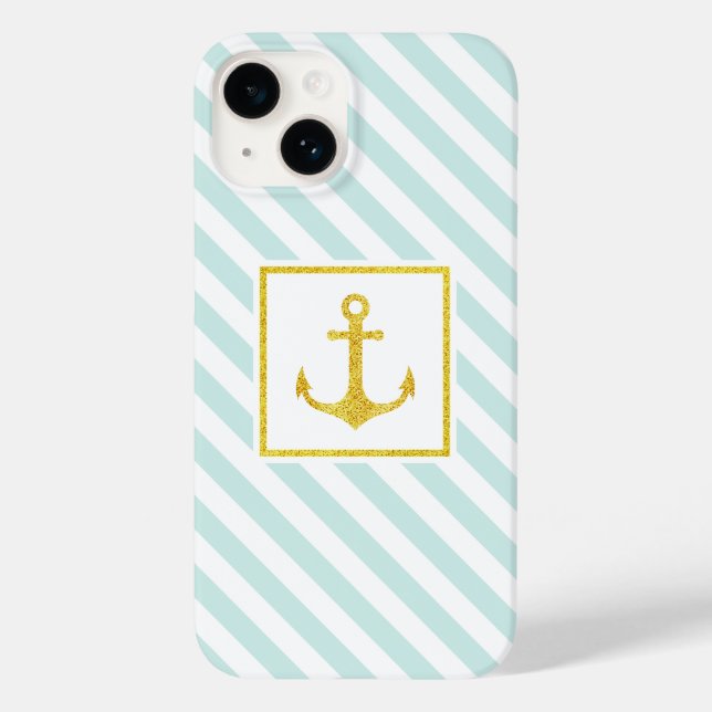 Trendy Nautical Stripes Faux Glitter Anchor Case-M Case-Mate iPhone Case (Back)