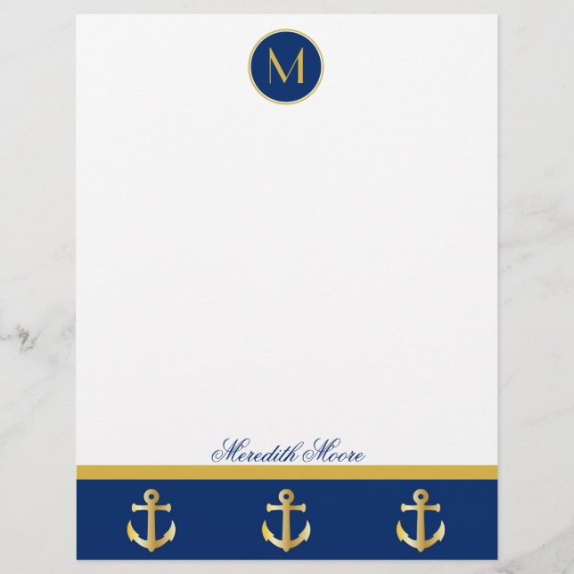 Trendy Navy and Gold Anchors Design Letterhead (Front)