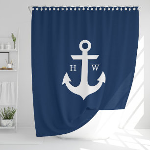 Trendy Navy Blue Anchor Monogram