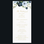 trendy navy blue and gold floral wedding program<br><div class="desc">A bohemian floral theme with watercolor navy and light blue flowers. You can personalize the text and colours on this wedding program.</div>