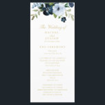 trendy navy blue and gold floral wedding program<br><div class="desc">A bohemian floral theme with watercolor navy and light blue flowers. You can personalize the text and colours on this wedding program.</div>
