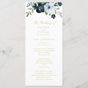 trendy navy blue and gold floral wedding program
