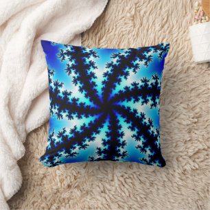Trendy Navy Blue and White Fractal Throw Pillow