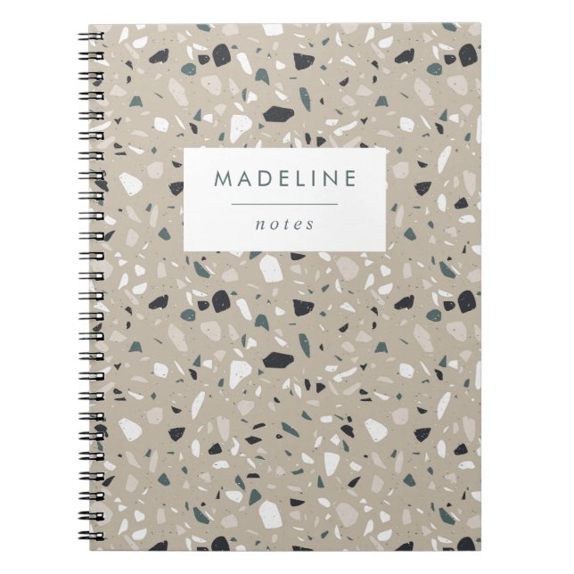 Trendy Navy Blue & Beige Terrazzo Notebook (Front)