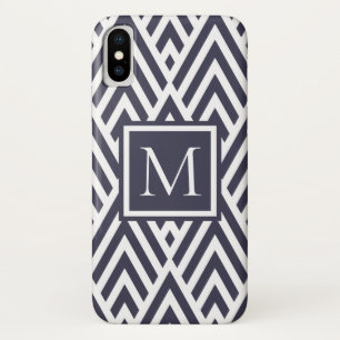 Trendy Navy Blue Monogram Arrow Diamond Pattern Case-Mate iPhone Case