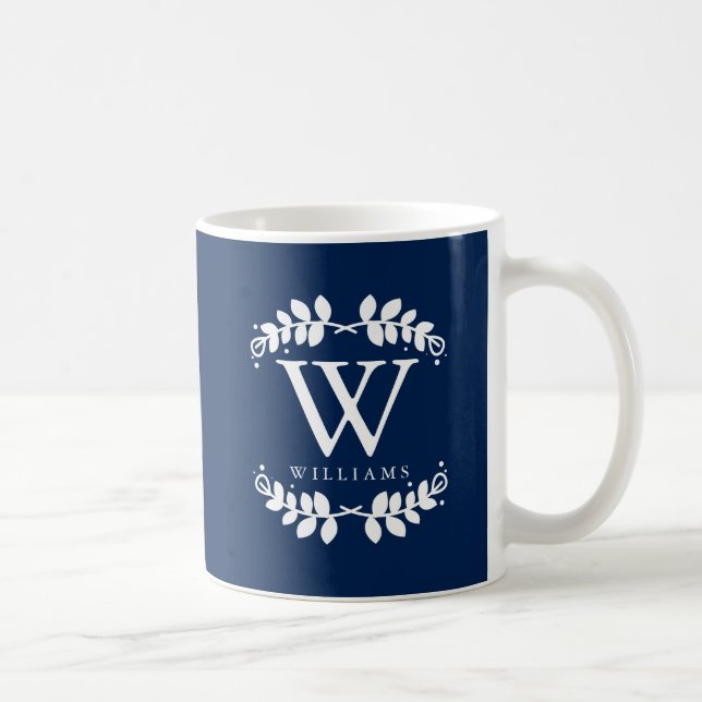 Trendy Navy Blue Monogram Coffee Mug (Right)