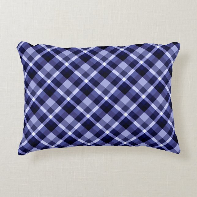 Trendy Navy Blue Plaid Pattern Accent Pillow (Front)