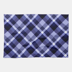Trendy Navy Blue Plaid Pattern Kitchen Towel