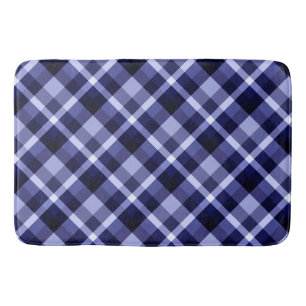 Trendy Navy Blue Plaid Pattern Large Bath Mat