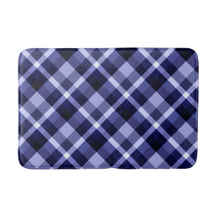 Trendy Navy Blue Plaid Pattern Medium Bath Mat